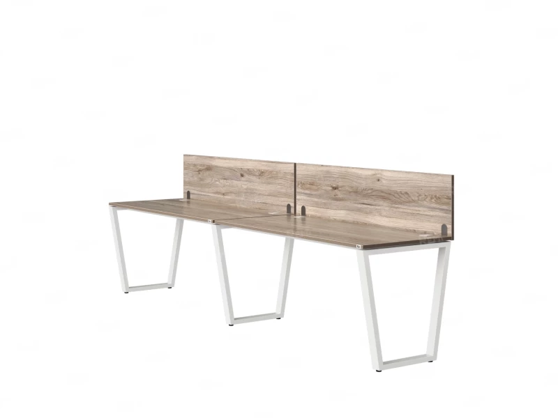 Бенч-система в 1 ряд, 2 рабочих места 2 ЛДСП экранов 2700x600x750 RM174-4-27x6 Дуб Маувелла/Белый