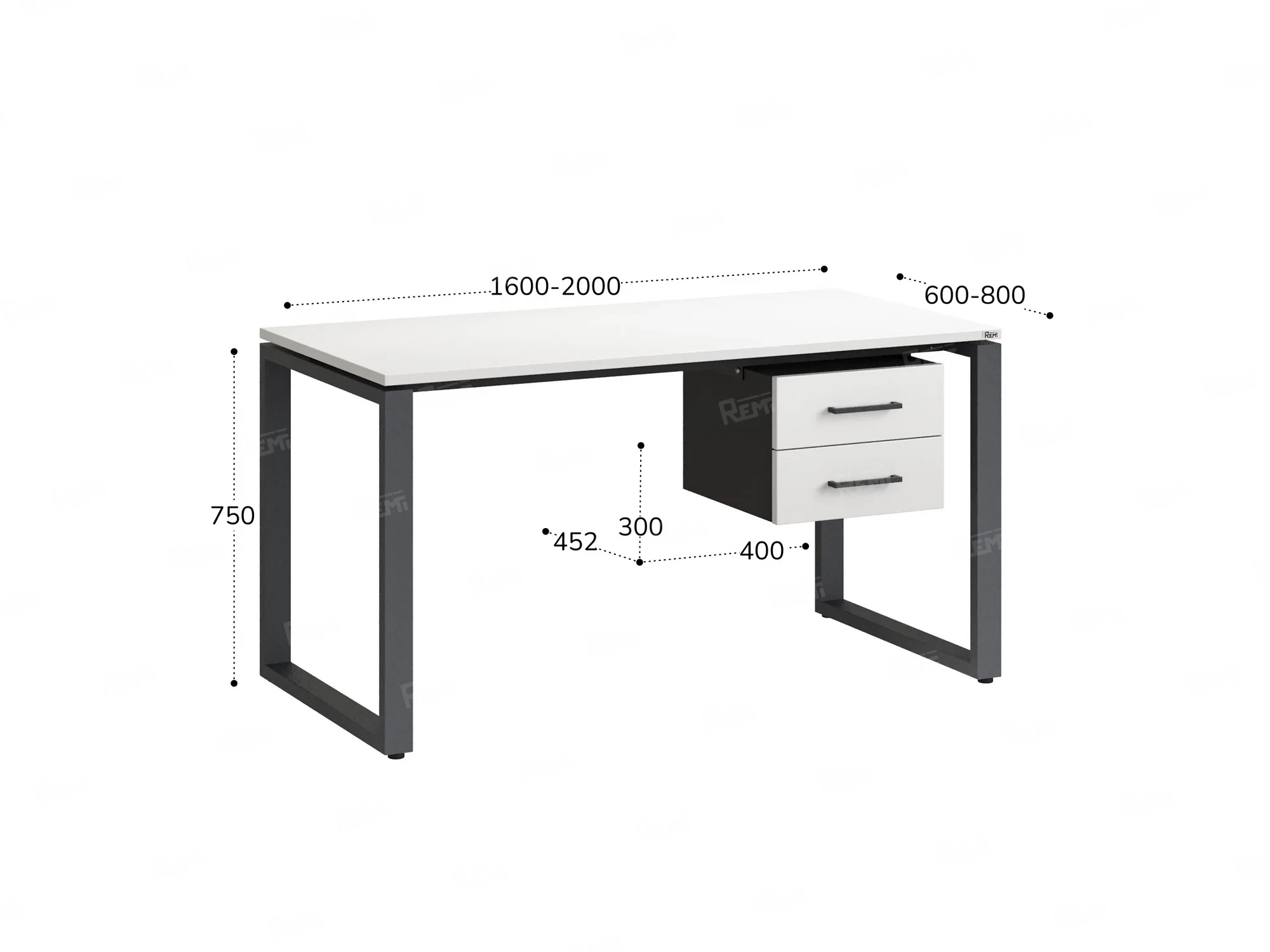 Стол прямой с подвесной тумбой 2 ящика, О-опора 2000x800x750 RM037-20x8 Белый/Серый