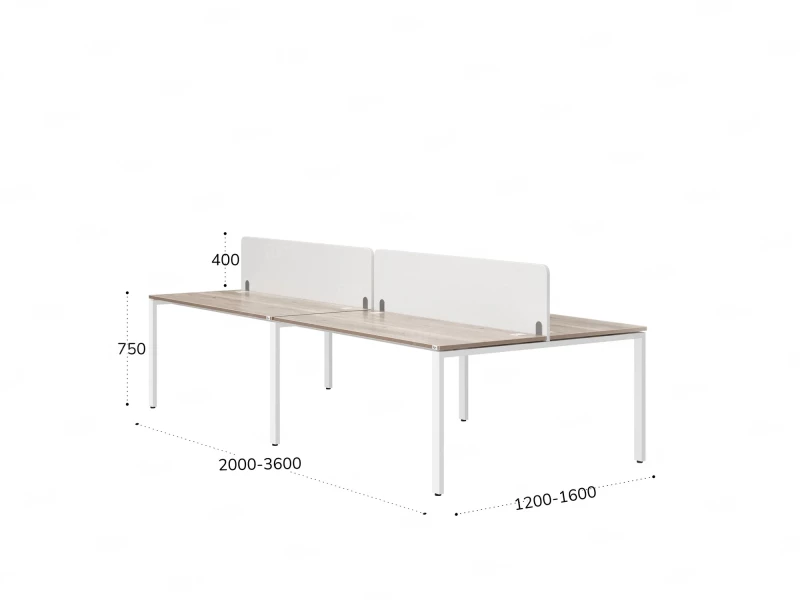 Бенч-система, 4 рабочих места, на П-образных опорах, 2 тканевых экранов 2000x1400x750 RM166-3-10x14 Дуб Маувелла/Белый