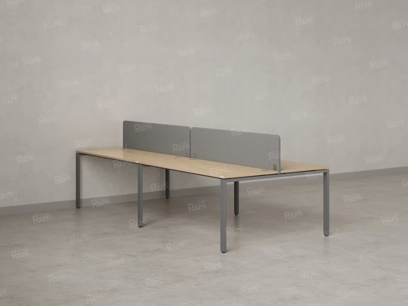 Бенч-система, 4 рабочих места, на П-образных опорах, 2 тканевых экранов 2800x1600x750 RM166-3-14x16 Вяз Швейцарский светлый/Серый