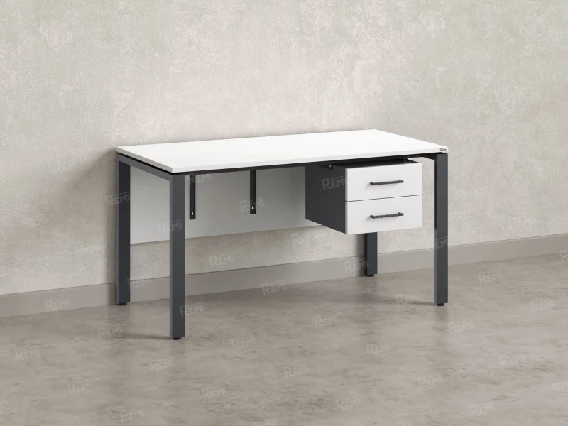 Стол прямой, подвесная тумба, ЛДСП экран, П-опора 1600x700x750 RM031-16x7 Белый/Серый