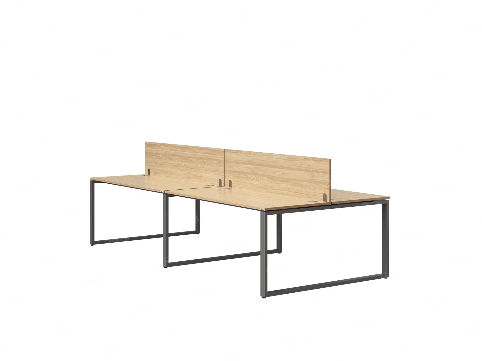 Бенч-система, 4 рабочих места, на О-образных опорах, 2 ЛДСП экранов 2400x1200x750 RM170-4-12x12 Вяз Швейцарский светлый/Серый