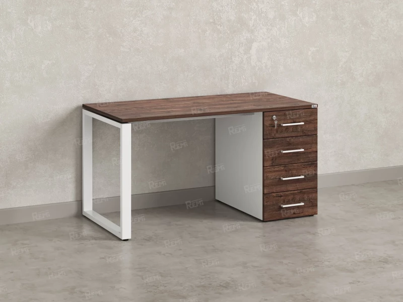 Стол прямой с тумбой на О-образных опоре, правый 1800x700x750 RM105-18x7 Дуб Апрельский шоколад/Белый