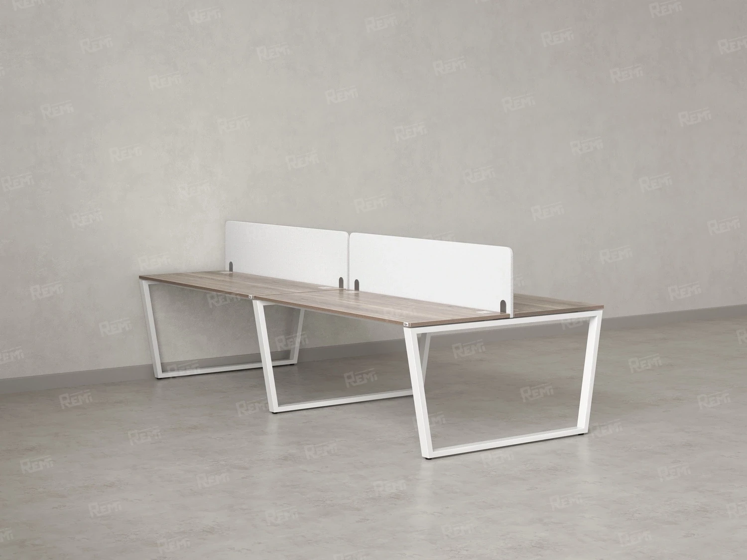 Бенч-система, 4 рабочих места, на U-образных опорах, 2 тканевых экранов 2000x1400x750 RM173-3-10x14 Дуб Маувелла/Белый