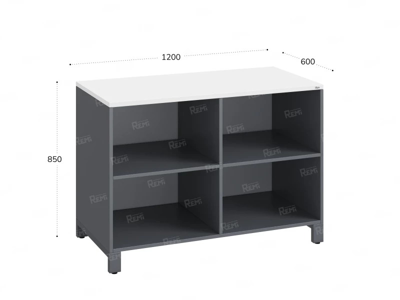 Стеллаж низкий, 4 ячейки 1200х600х850 RM145-12x6 Серый/Серый