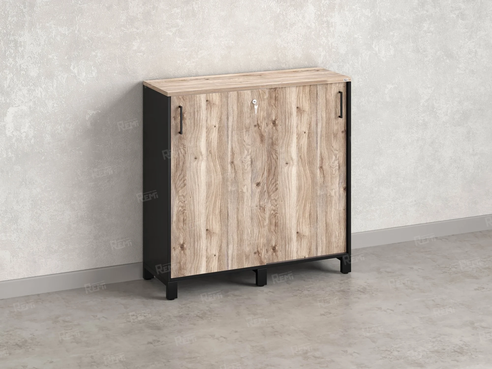 Низкий шкаф-купе, 3 полки 1200x420x1200 RM128-120x42 Дуб Маувелла/Черный