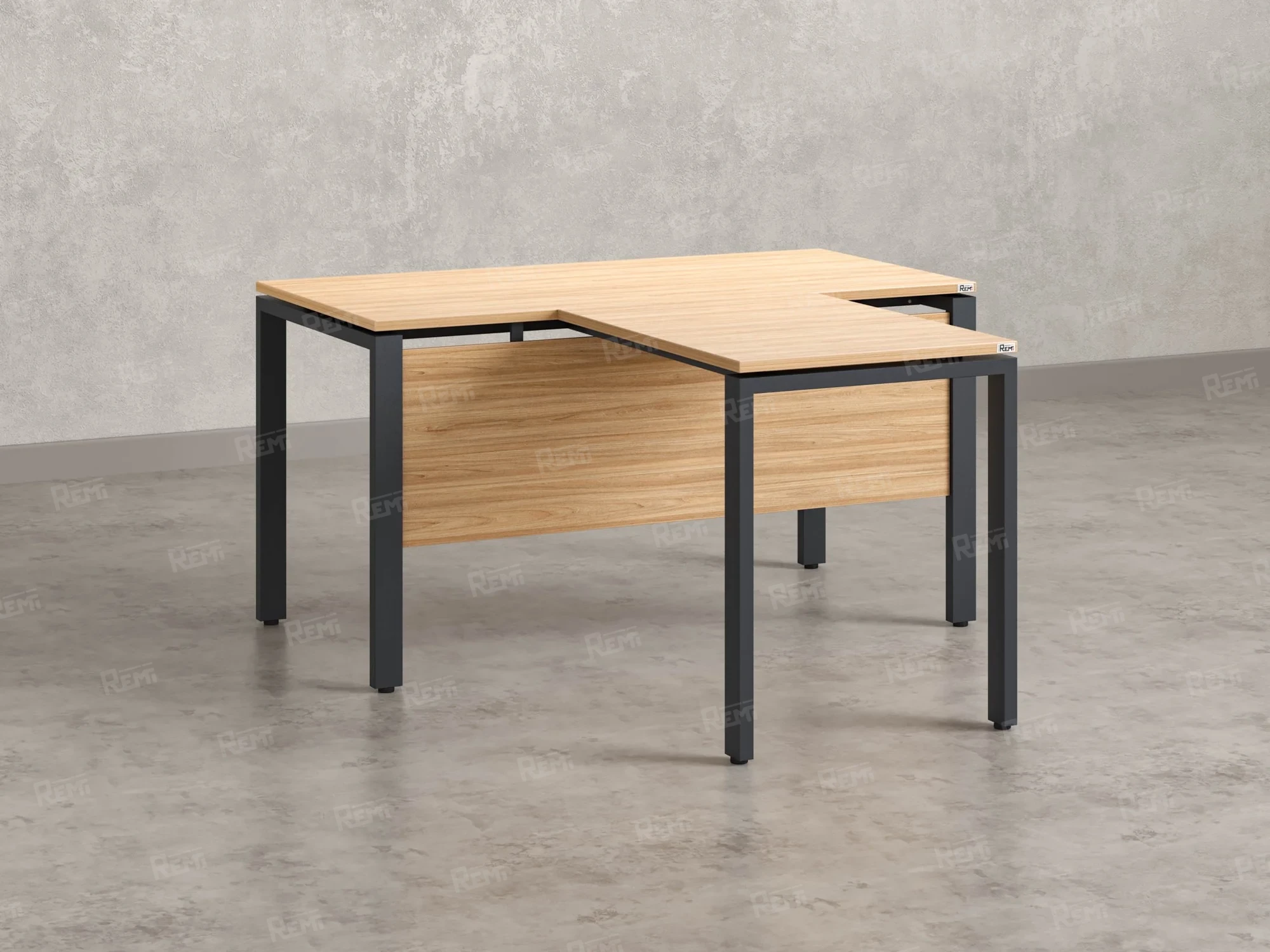 Стол с брифингом с парящей столешницей на П-образных опорах с экраном ЛДСП RM043-18x7 1800x2500x750 Вяз Швейцарский светлый/Серый