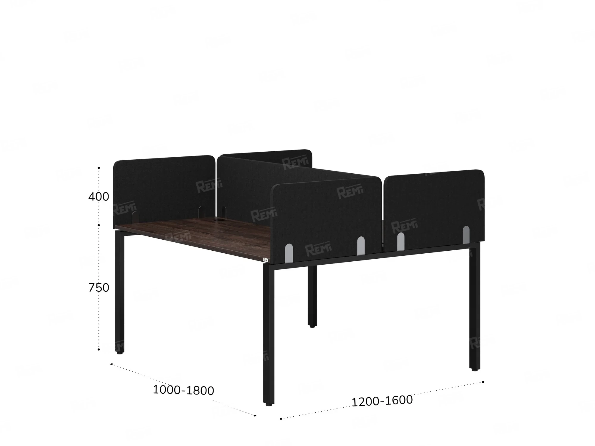 Бенч-система, 2 рабочих места, на П-образных опорах, 5 тканевых экрана 1600x1600x750 RM165-3-16x16 Дуб Апрельский шоколад/Черный