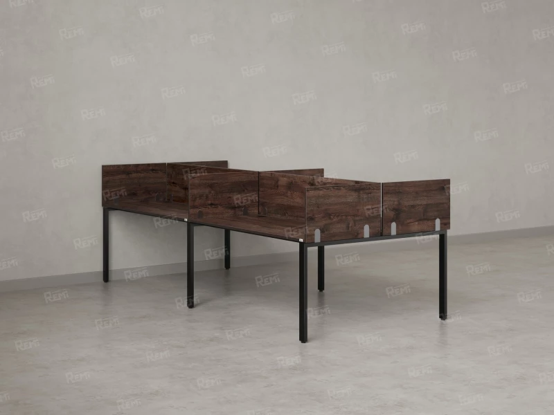 Бенч-система, 4 рабочих места, на П-образных опорах, 8 ЛДСП экранов 2000x1400x750 RM166-2-10x14 Дуб Апрельский шоколад/Черный