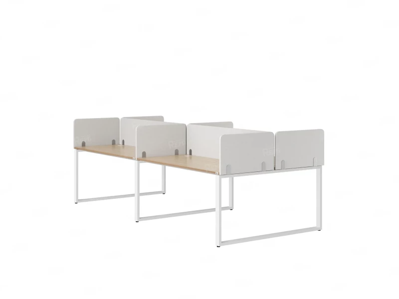 Бенч-система, 4 рабочих места, на О-образных опорах, 8 тканевых экранов 3600x1400x750 RM170-1-18x14 Вяз Швейцарский светлый/Белый