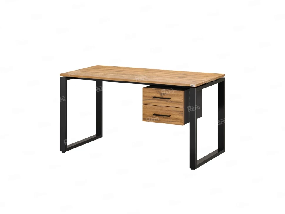 Стол прямой с подвесной тумбой 2 ящика, О-опора 1800x600x750 RM037-18x6 Дуб Юстус/Черный