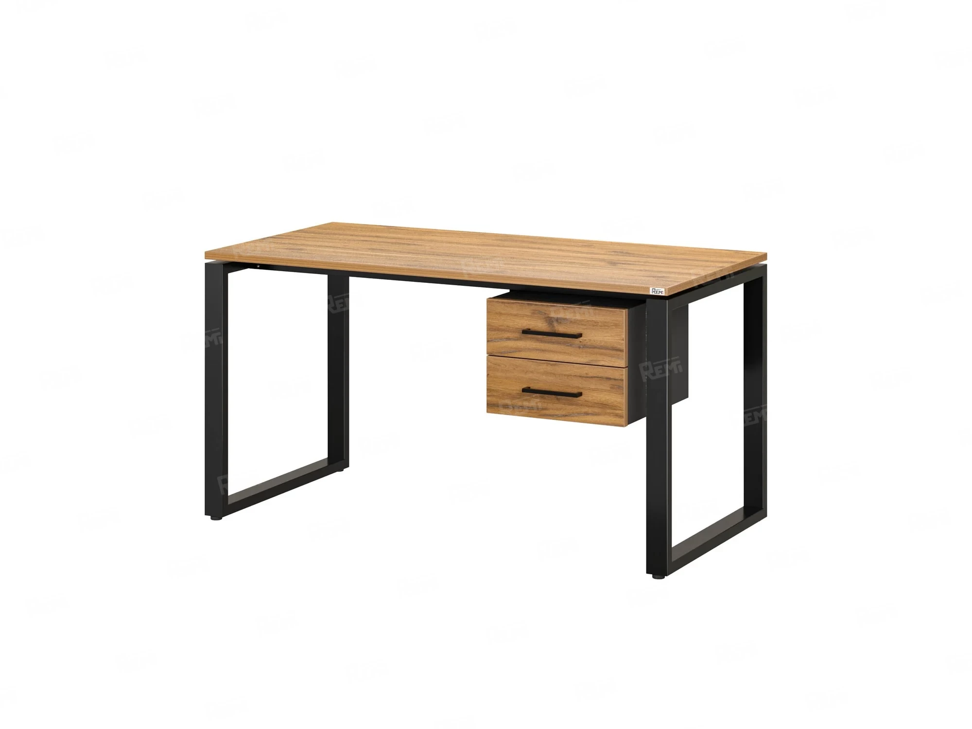 Стол прямой с подвесной тумбой 2 ящика, О-опора 1800x600x750 RM037-18x6 Дуб Юстус/Черный