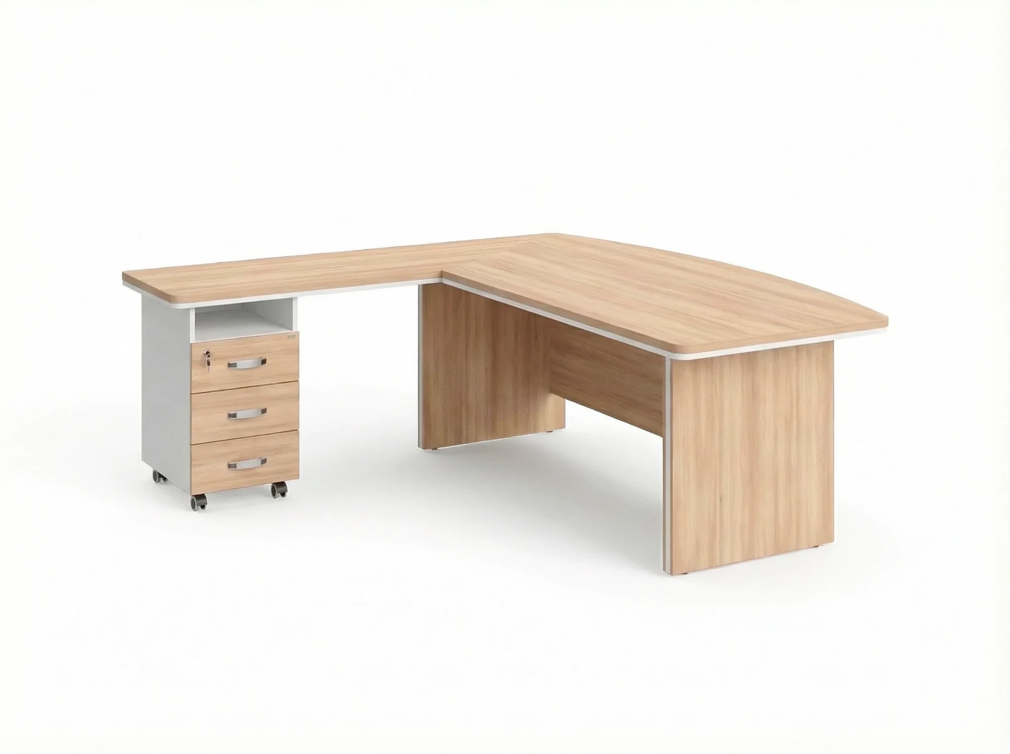 BRL RB071-160x200L Стол руководителя угловой L с тумбой 3 ящика 1600х2000х760 Акация/Белый