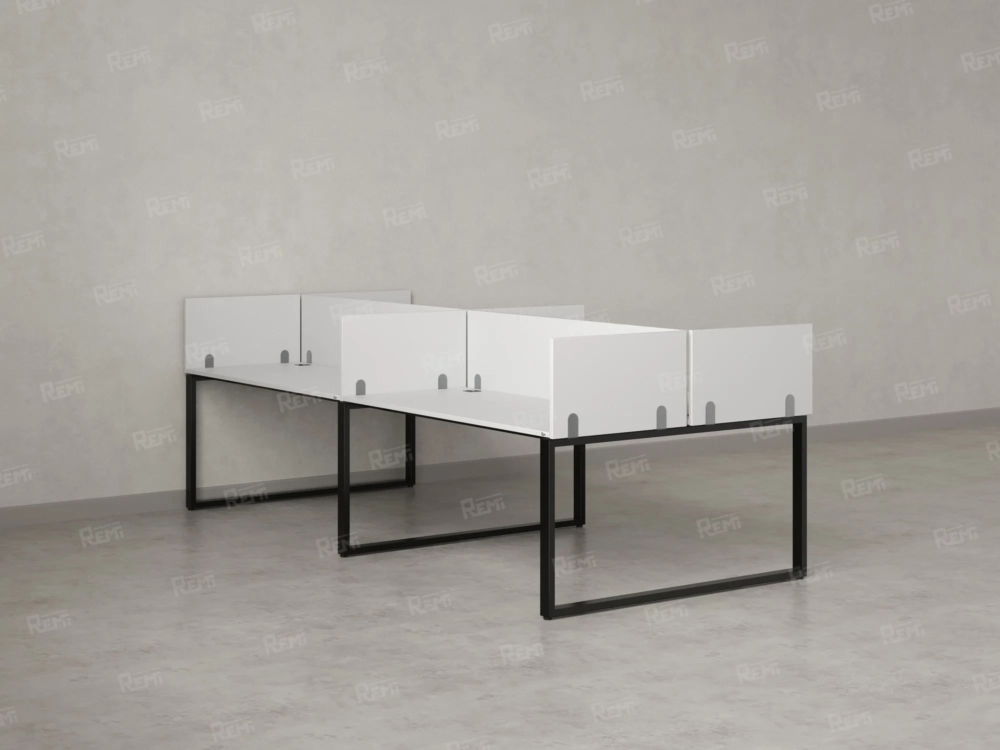 Бенч-система, 4 рабочих места, на О-образных опорах, 8 ЛДСП экранов 3600x1400x750 RM170-1-18x14 Белый/Черный