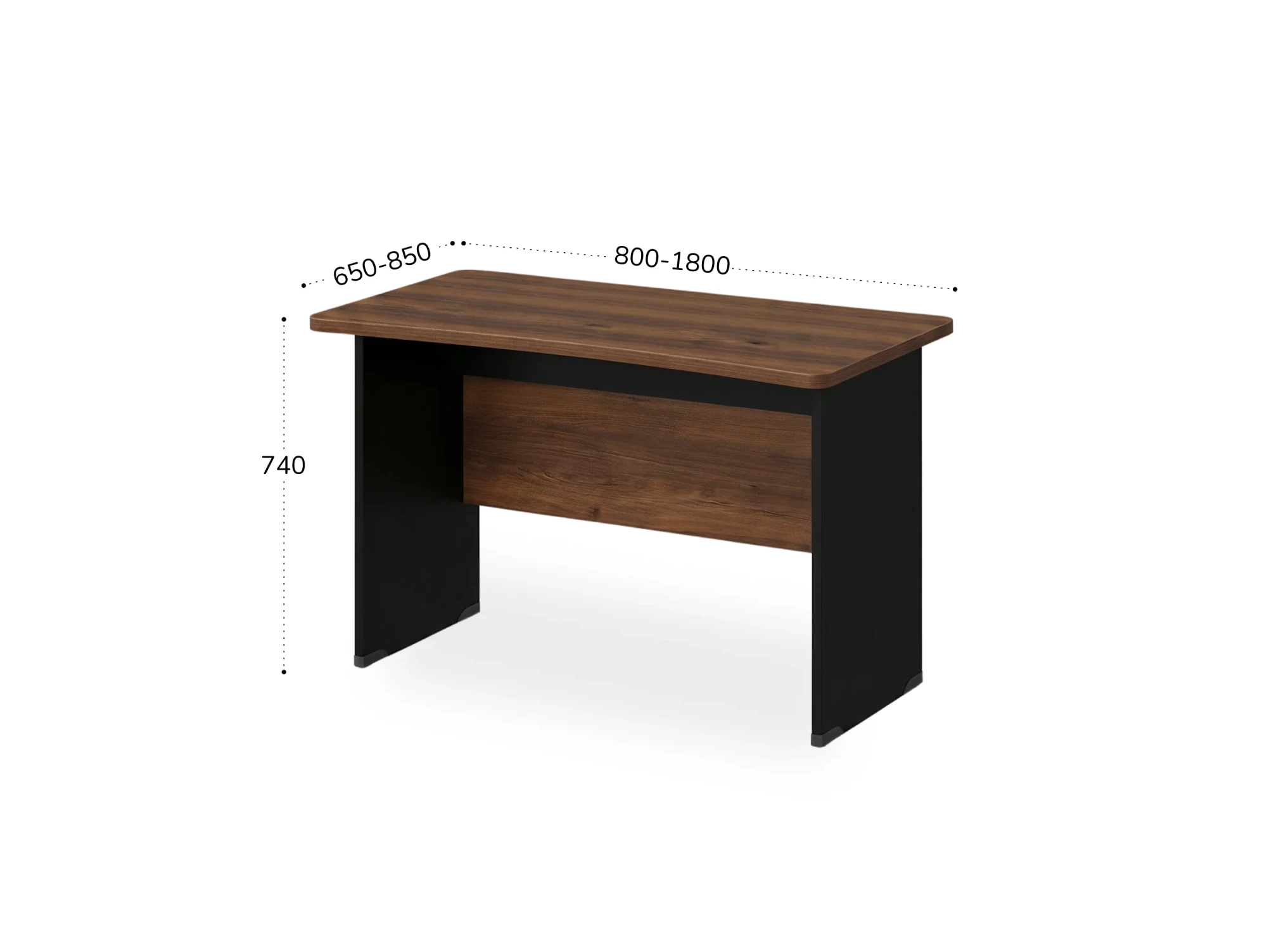 BRL RB001-120х65 Стол прямой с вогнутой столешницей 650 мм 1200х650х740 Орех Вармия/Черный