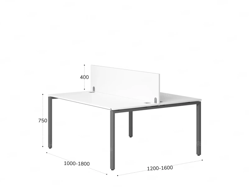Бенч-система, 2 рабочих места, с одним экраном ЛДСП 1000x1400x750 RM165-2-10x14 Белый/Серый
