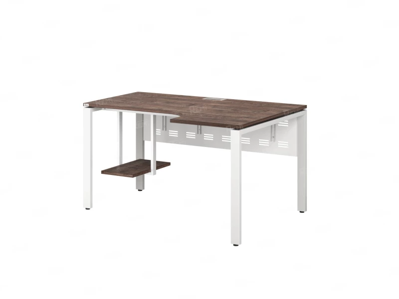 Стол угловой, экран металл, П-опора, правый 1600x700/900x750, RM058-16x7-9 Дуб Апрельский шоколад/Белый