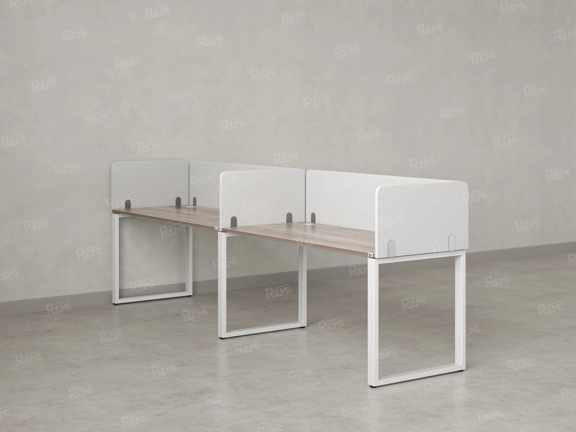 Бенч-система в 1 ряд, 2 рабочих места 5 тканевых экранов 3200x800x750 RM168-1-32x8 Дуб Маувелла/Белый