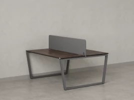Бенч-система, 2 рабочих места, с одним тканевым экраном 1200x1400x750 RM172-1-12x14 Дуб Апрельский шоколад/Серый