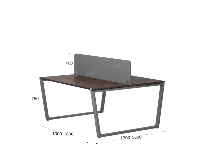 Бенч-система, 2 рабочих места, с одним тканевым экраном 1200x1400x750 RM172-1-12x14 Дуб Апрельский шоколад/Серый