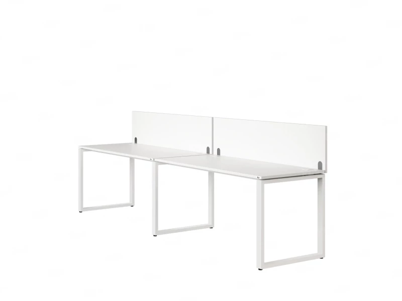 Бенч-система в 1 ряд, 2 рабочих места 2 ЛДСП экранов 2000x600x750 RM168-4-20x6 Белый/Белый