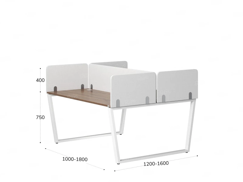Бенч-система, 2 рабочих места, 5 тканевых экранов 1400x1400x750 RM172-3-14x14 Дуб Юстус/Белый
