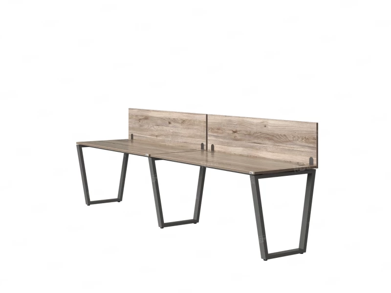 Бенч-система в 1 ряд, 2 рабочих места 2 ЛДСП экранов 2700x600x750 RM174-4-27x6 Дуб Маувелла/Серый