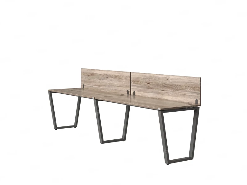 Бенч-система в 1 ряд, 2 рабочих места 2 ЛДСП экранов 2700x600x750 RM174-4-27x6 Дуб Маувелла/Серый