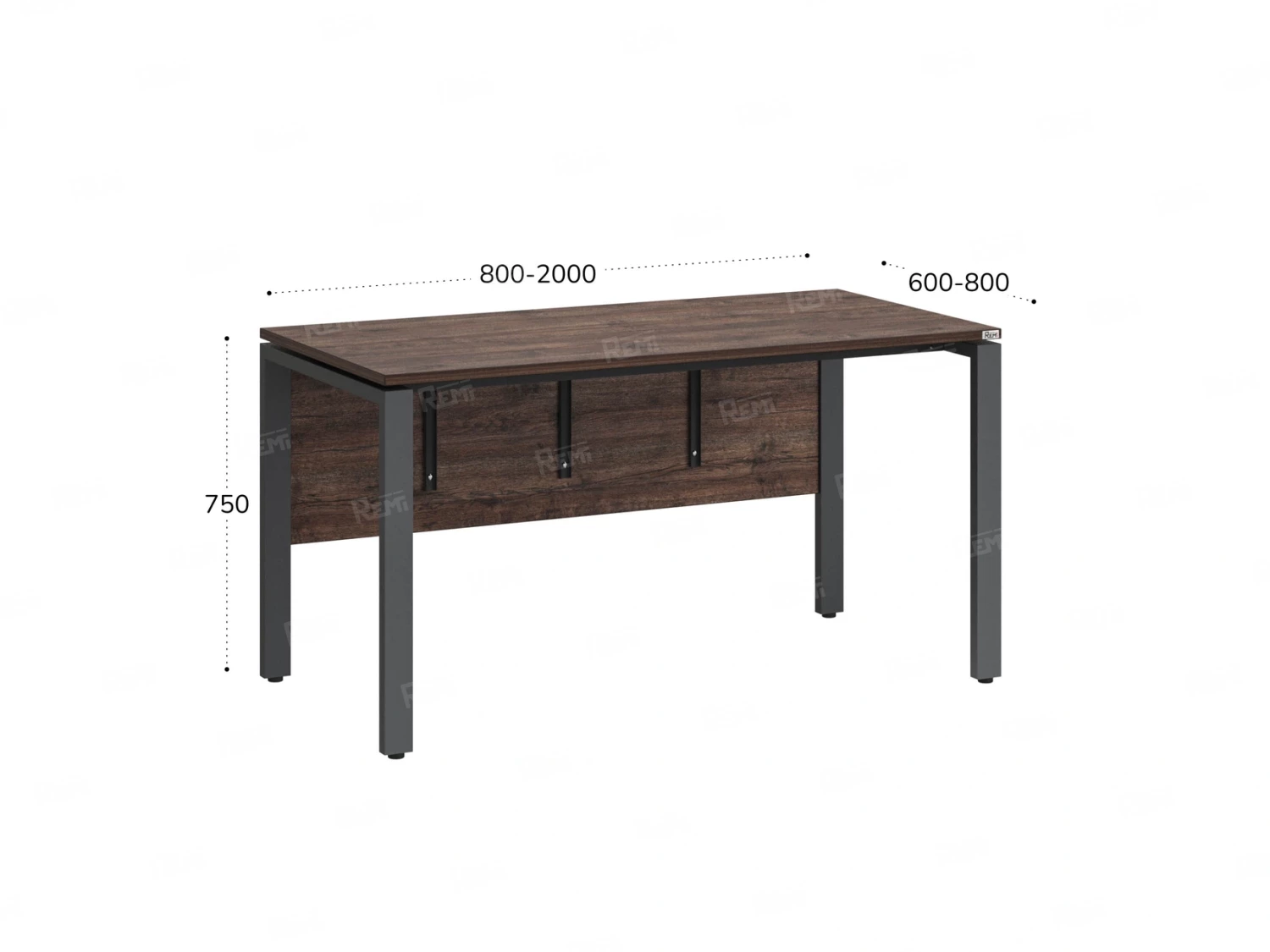 Стол прямой, П-опоры, экран ЛДСП,парящая стол-ца 1200x800x750 RM007-12x8 Дуб Апрельский шоколад/Серый