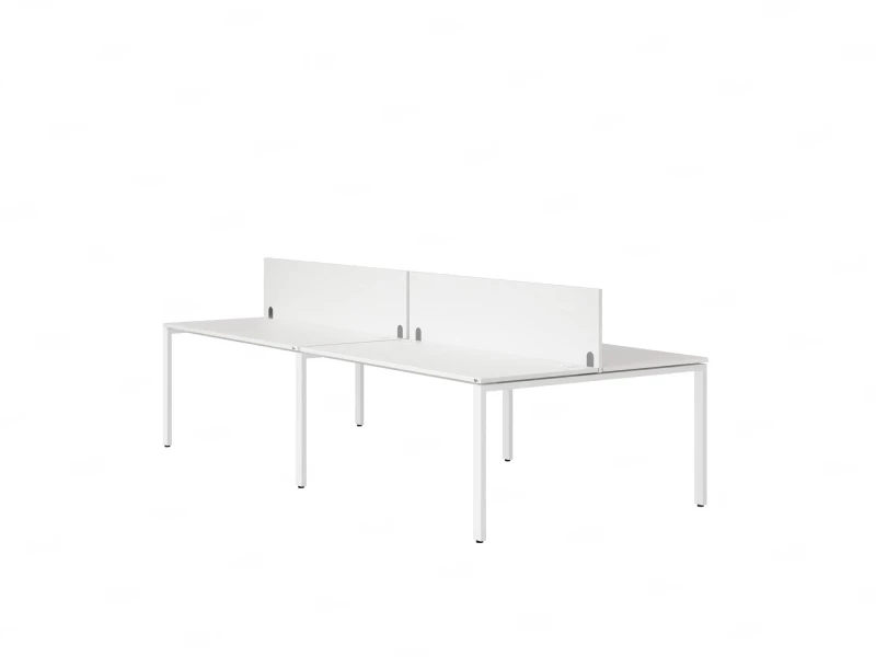 Бенч-система, 4 рабочих места, на П-образных опорах, 2 ЛДСП экранов 2000x1200x750 RM166-4-10x12 Белый/Белый