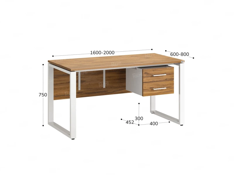 Стол прямой, подвесная тумба, ЛДСП экран, О-опора 1600x600x750 RM033-16x6 Дуб Юстус/Белый
