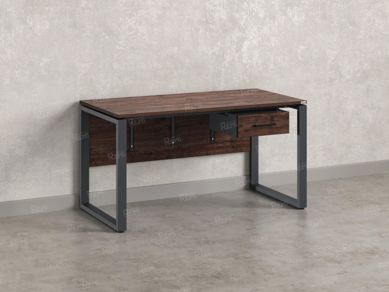 Стол прямой, подвесная тумба, ЛДСП экран, О-опора 2000x700x750 RM032-20x7 Дуб Апрельский шоколад/Серый