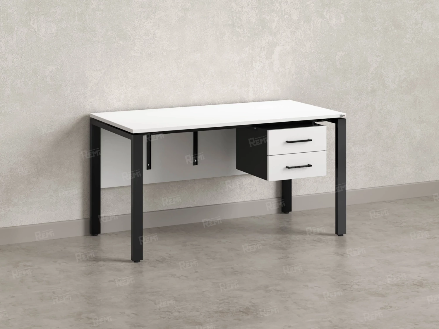 Стол прямой, подвесная тумба, ЛДСП экран, П-опора 1600x700x750 RM031-16x7 Белый/Черный