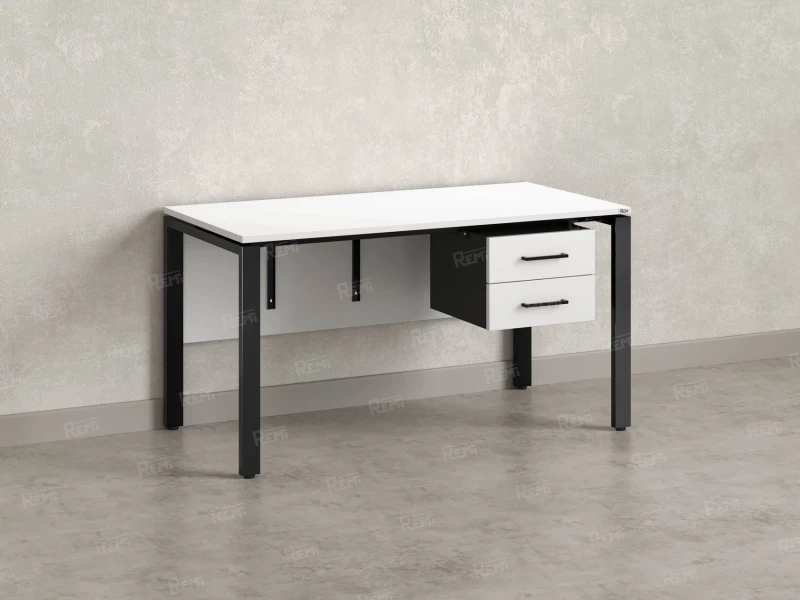 Стол прямой, подвесная тумба, ЛДСП экран, П-опора 1600x700x750 RM031-16x7 Белый/Черный