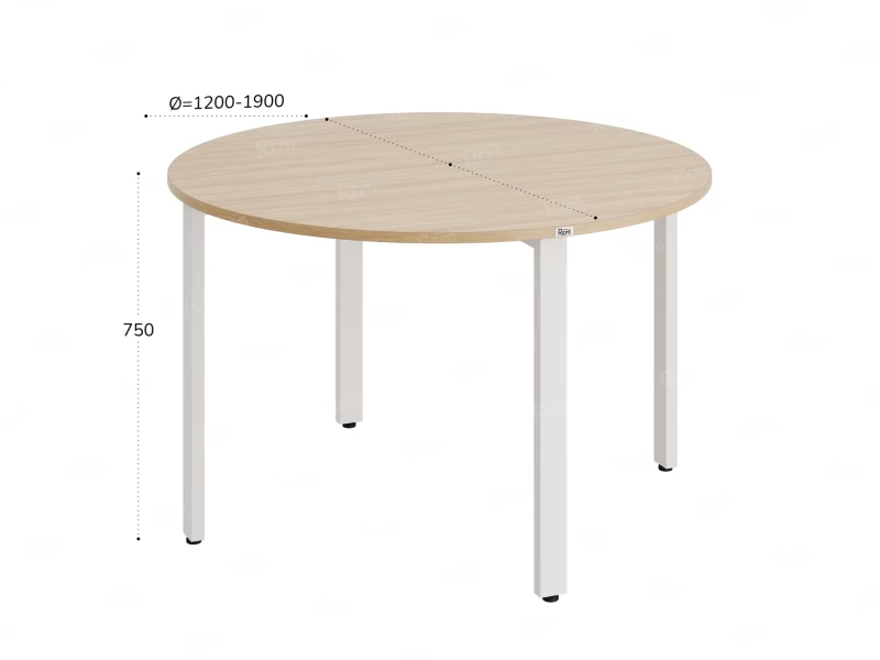 Круглый стол на П-образных опорах 1500x1500x750 RM186-15x15 Вяз Швейцарский светлый/Белый