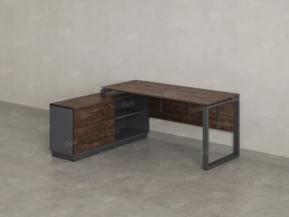 Стол прямой с тумбой L, ЛДСП экран, О-опора 1800x600x750 RM013L-18x6 Дуб Апрельский шоколад/Серый