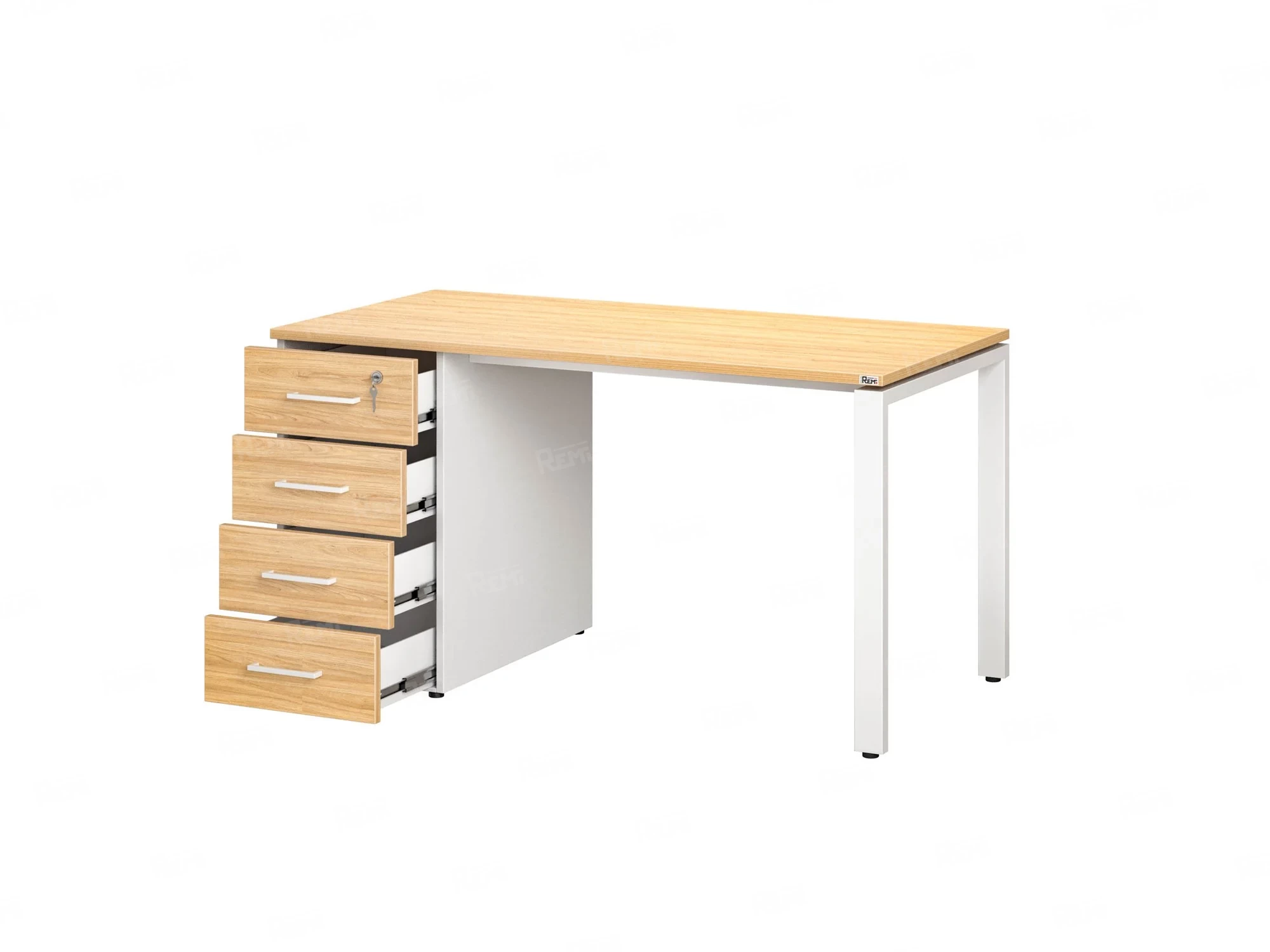 Стол прямой с тумбой на П-образных опоре, левый 1600x700x750 RM102-16x7 Вяз Швейцарский светлый/Белый