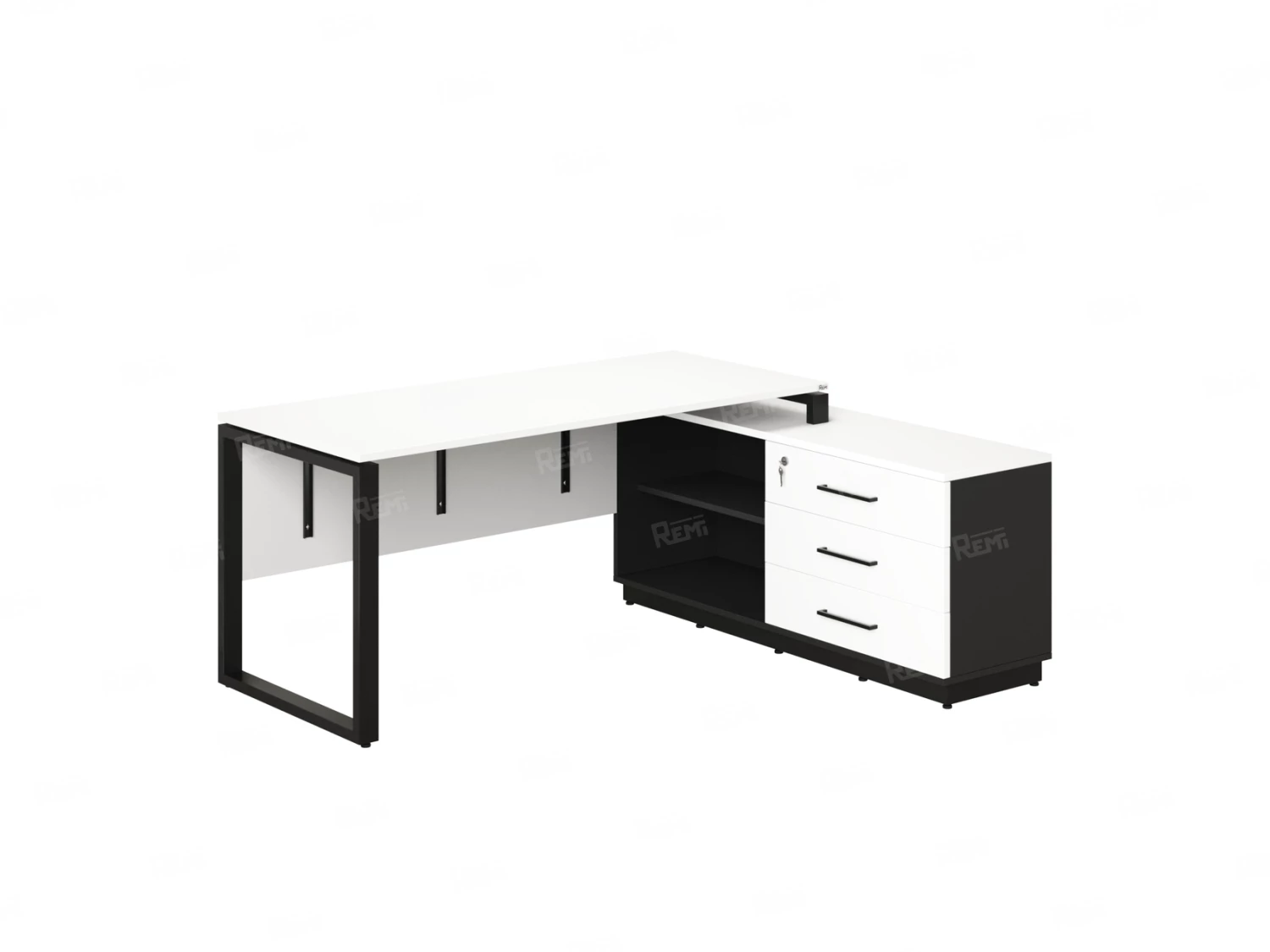 Стол прямой с тумбой R, ЛДСП экран, О-опора 1600x1400x750 RM012R-16x7 Белый/Черный