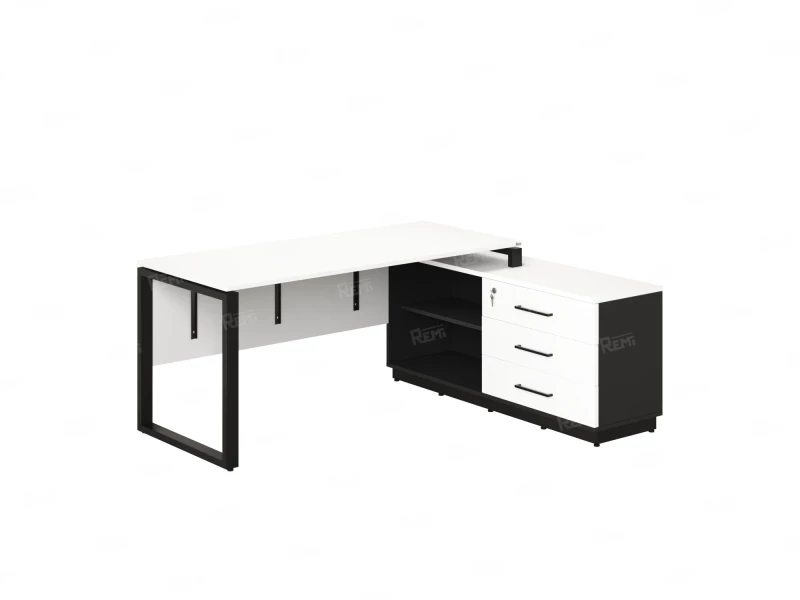 Стол прямой с тумбой R, ЛДСП экран, О-опора 1600x1400x750 RM012R-16x7 Белый/Черный