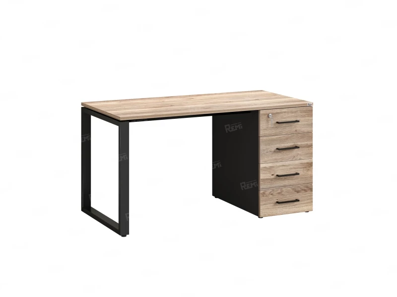 Стол прямой с тумбой на О-образных опоре, правый 1800x700x750 RM105-18x7 Дуб Маувелла/Черный