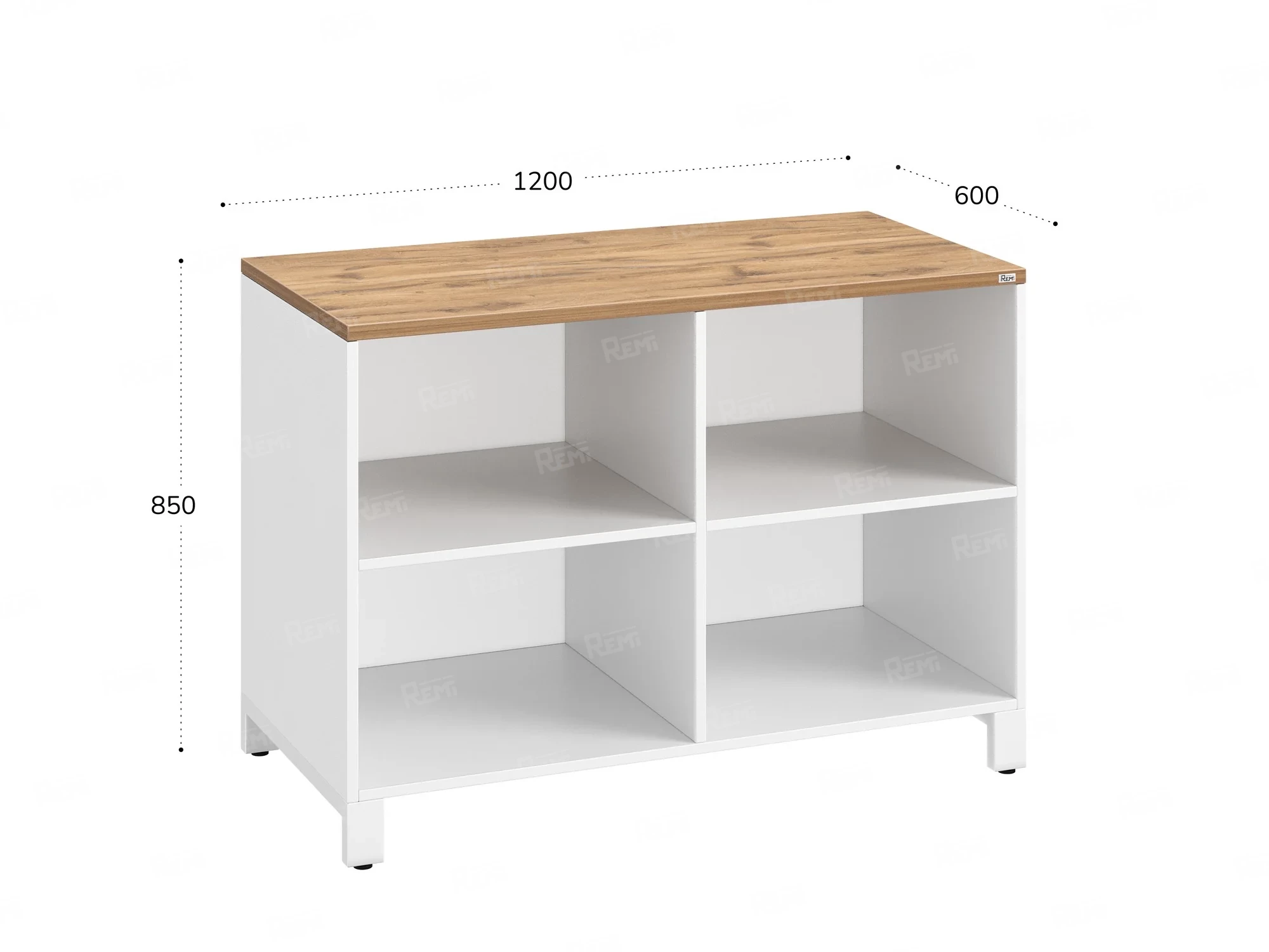 Стеллаж низкий, 4 ячейки 1200х600х850 RM145-12x6 Дуб Юстус/Белый