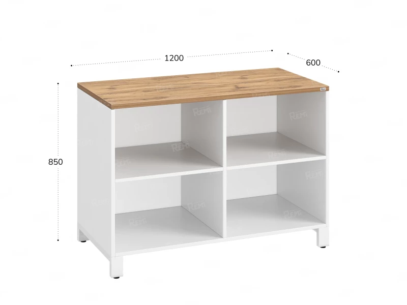 Стеллаж низкий, 4 ячейки 1200х600х850 RM145-12x6 Дуб Юстус/Белый