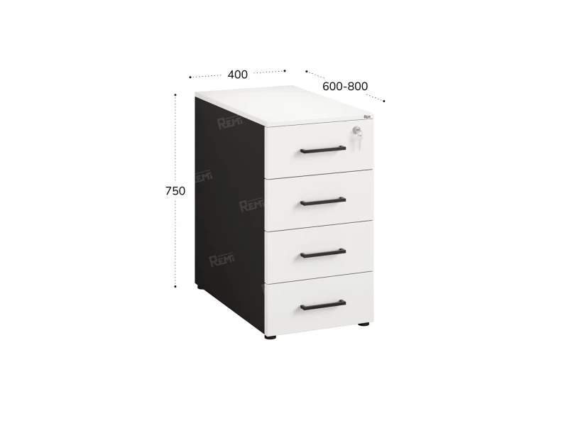 Тумба приставная, 4 ящика 400x700x750 RM121-40x70 Белый/Черный
