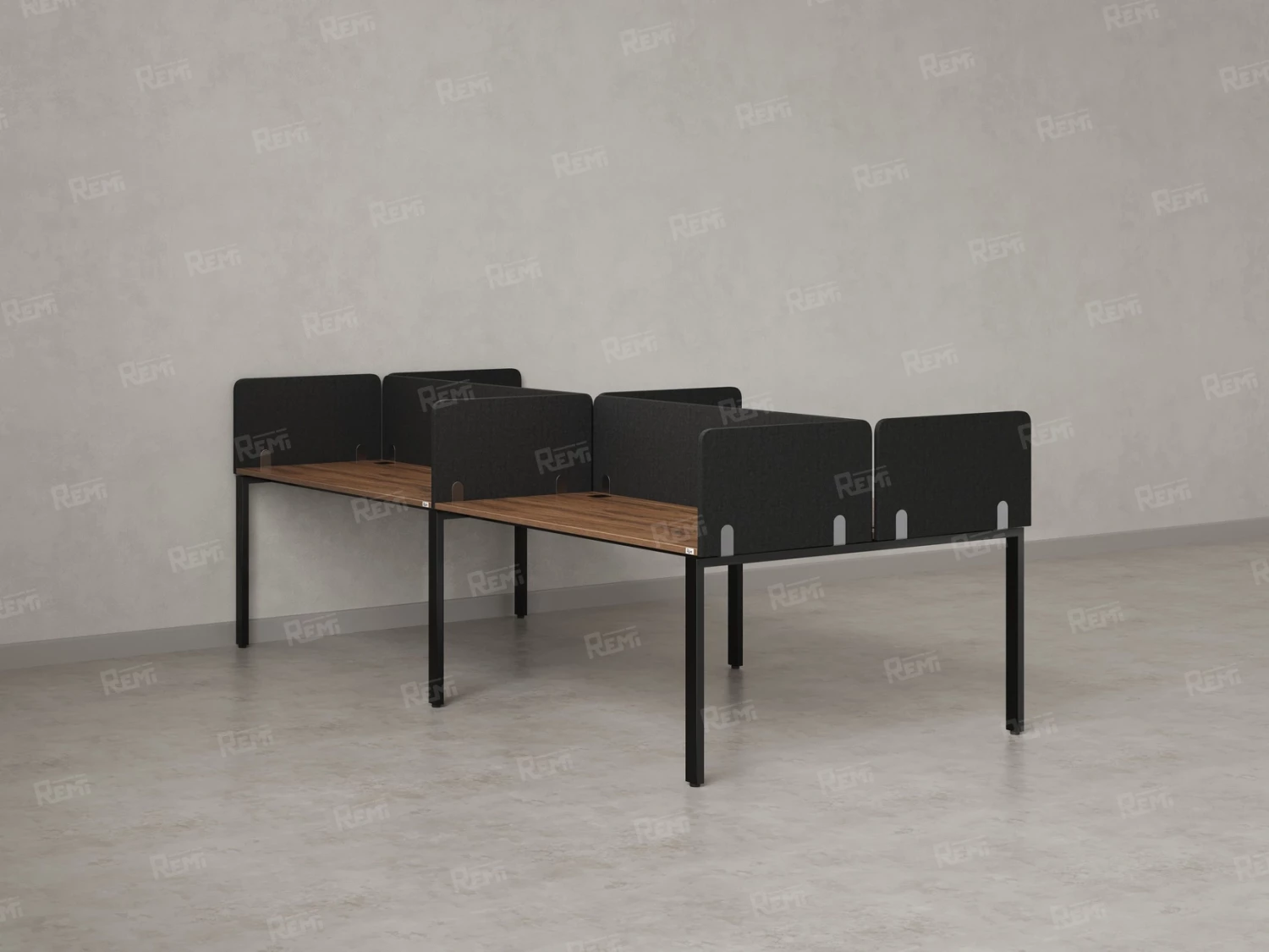 Бенч-система, 4 рабочих места, на П-образных опорах, 8 тканевых экранов 3200x1200x750 RM166-1-16x12 Дуб Юстус/Черный