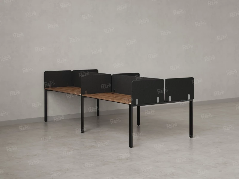Бенч-система, 4 рабочих места, на П-образных опорах, 8 тканевых экранов 3200x1200x750 RM166-1-16x12 Дуб Юстус/Черный