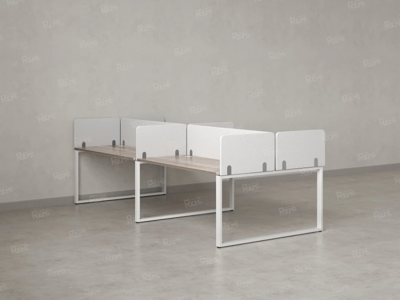 Бенч-система, 4 рабочих места, на О-образных опорах, 8 тканевых экранов 2800x1200x750 RM170-1-14x12 Дуб Маувелла/Белый