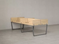 Бенч-система, 4 рабочих места, на U-образных опорах, 8 ЛДСП экранов 2400x1200x750 RM173-2-12x12 Вяз Швейцарский светлый/Серый