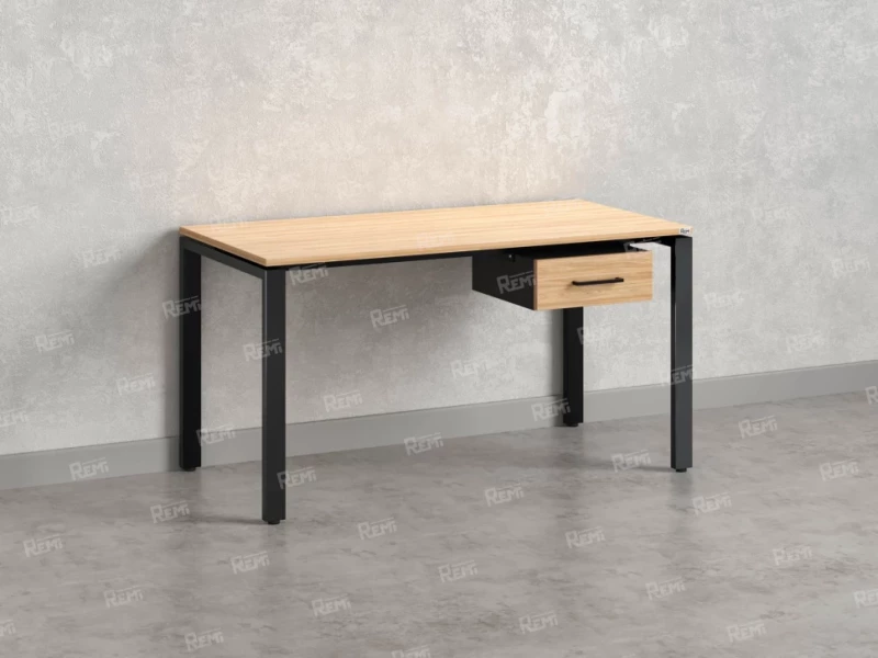 Стол прямой с подвесной тумбой, П-опора 1800x800x750 RM038-18x8 Вяз Швейцарский светлый/Черный