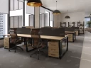 Стол прямой с подвесной тумбой, П-опора 1800x800x750 RM038-18x8 Вяз Швейцарский светлый/Черный