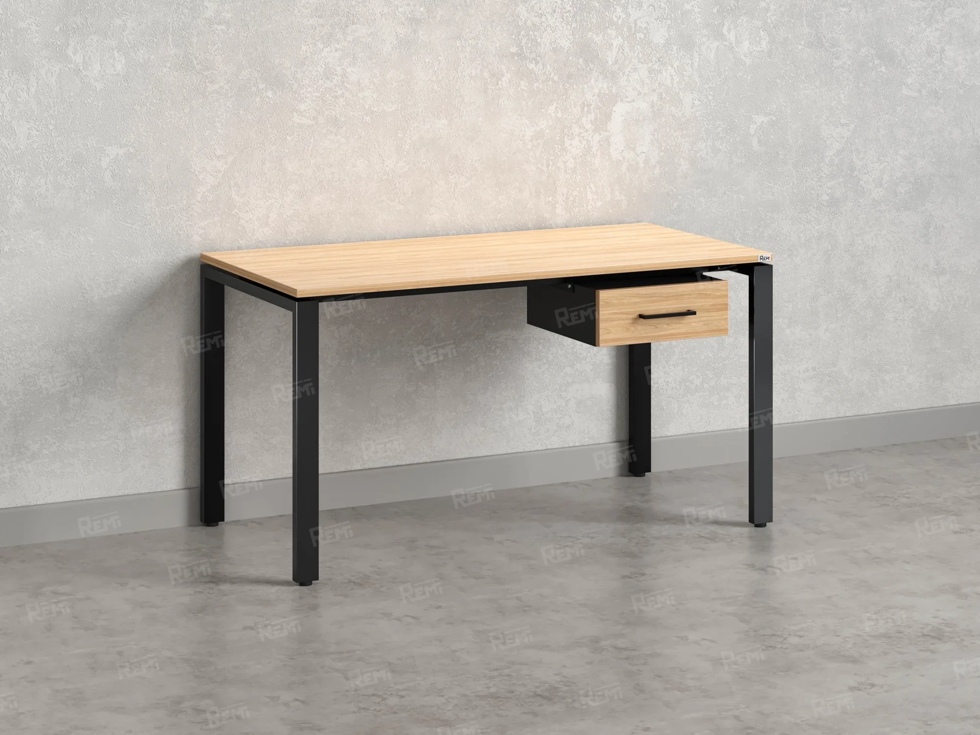 Стол прямой с подвесной тумбой, П-опора 1800x800x750 RM038-18x8 Вяз Швейцарский светлый/Черный